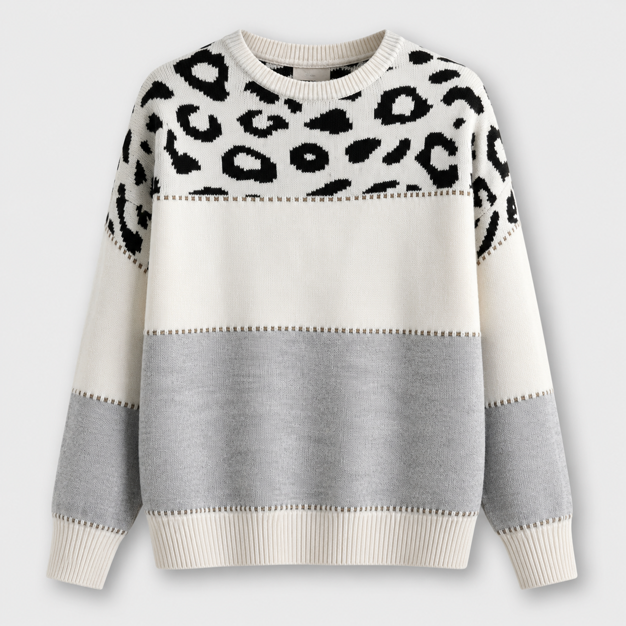 Leopard color-block sweater front