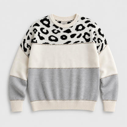 Leopard color-block sweater detail
