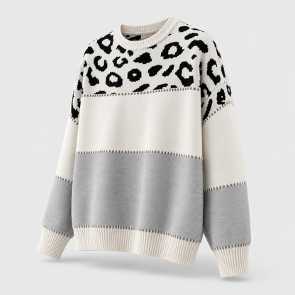 Leopard color-block sweater back