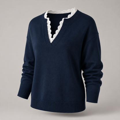 Scalloped V-neck sweater back