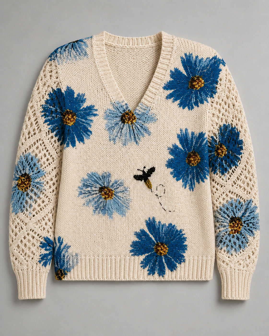 Floral embroidered knit sweater front