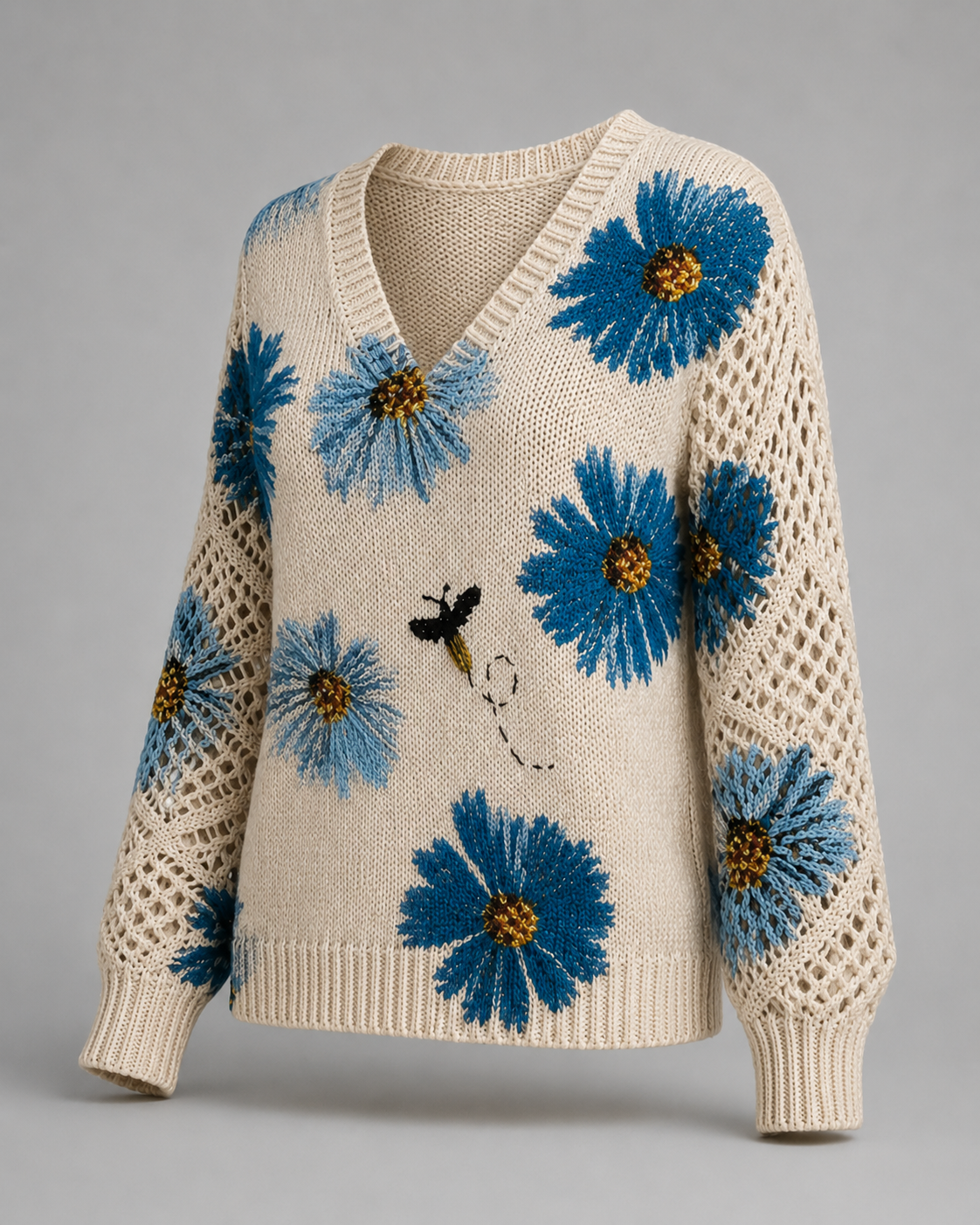 Floral embroidered knit sweater back