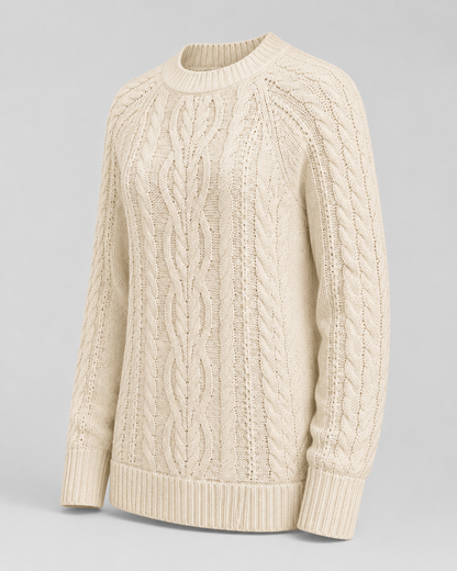 Classic cable-knit sweater detail