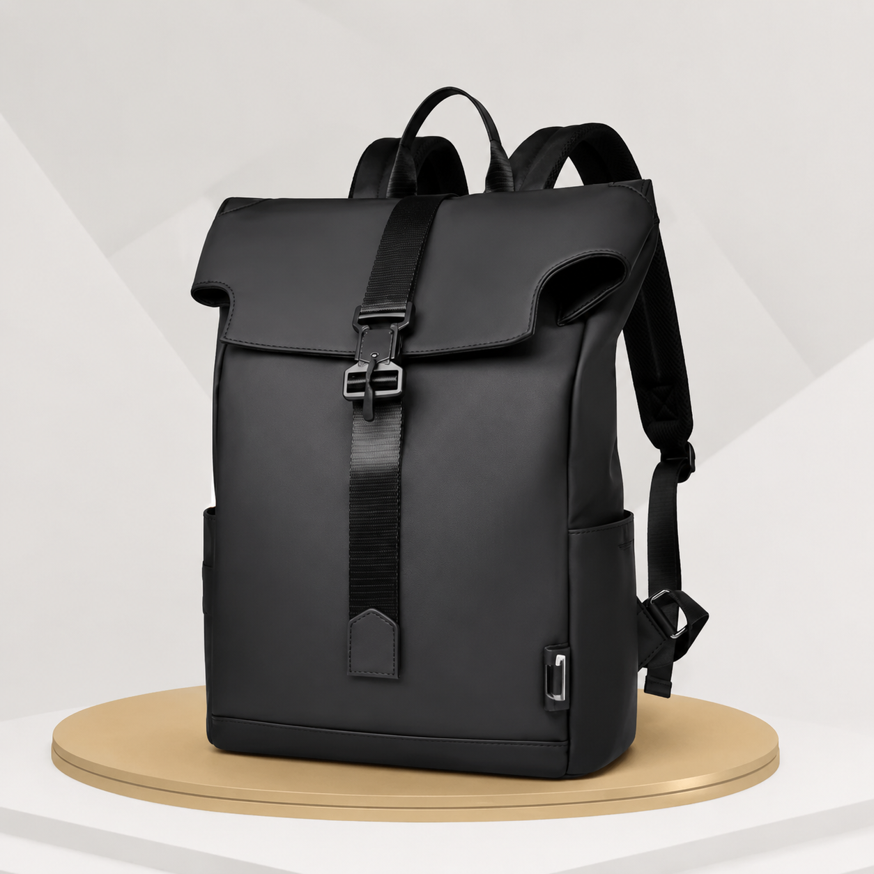 Roll-top urban backpack side