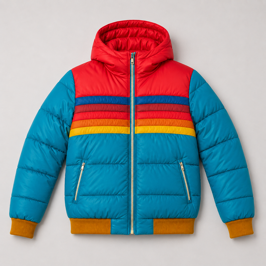 Retro color-block puffer front