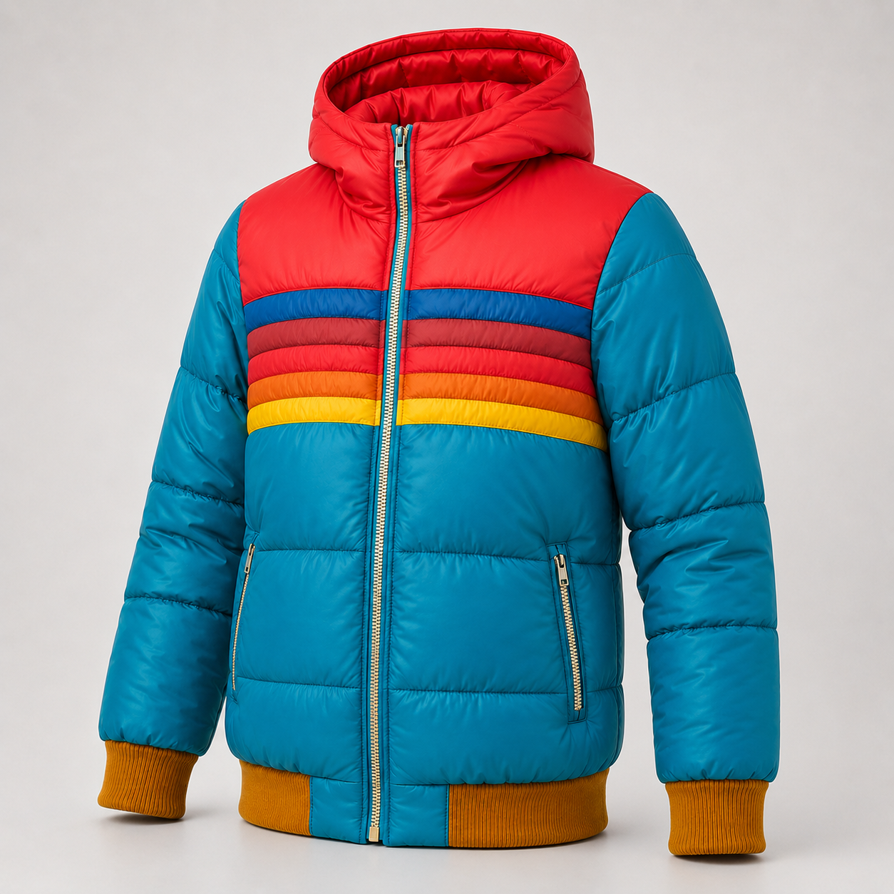 Retro color-block puffer detail