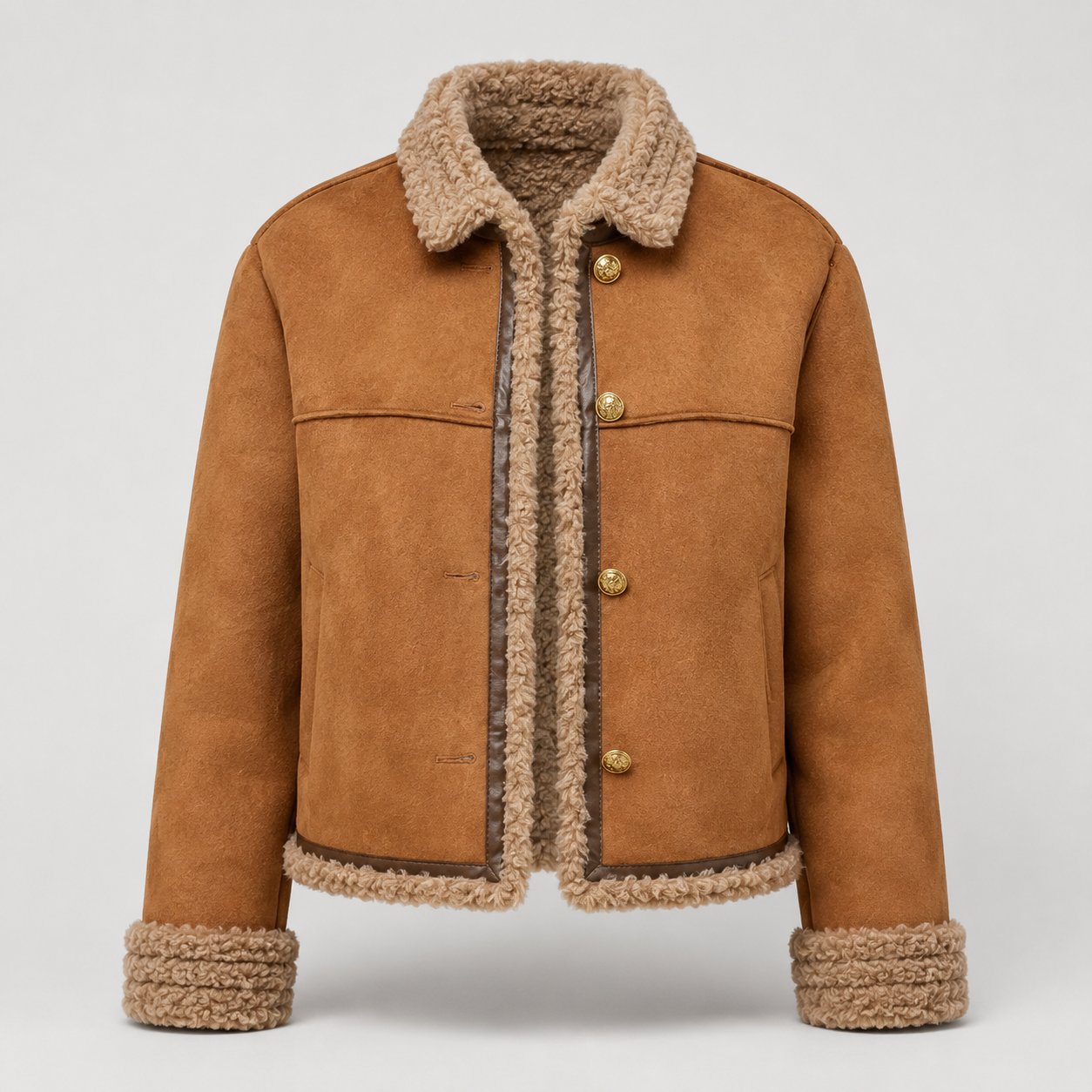Suede sherpa trucker jacket front