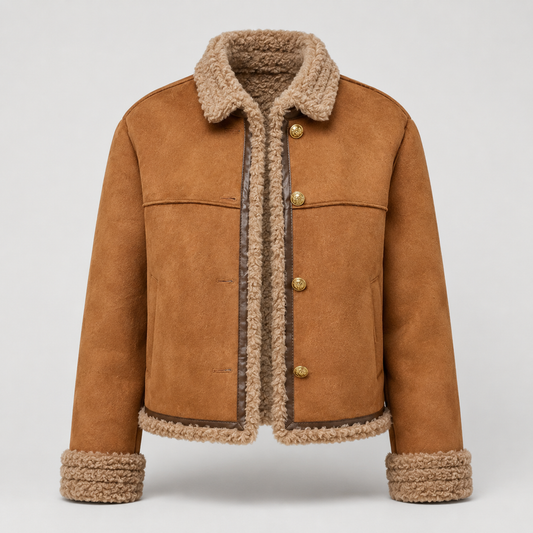 Suede sherpa trucker jacket front