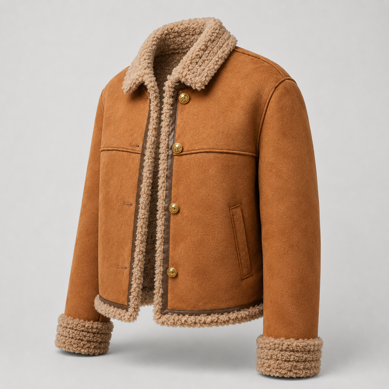 Suede sherpa trucker jacket detail