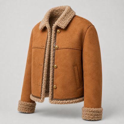 Suede sherpa trucker jacket detail