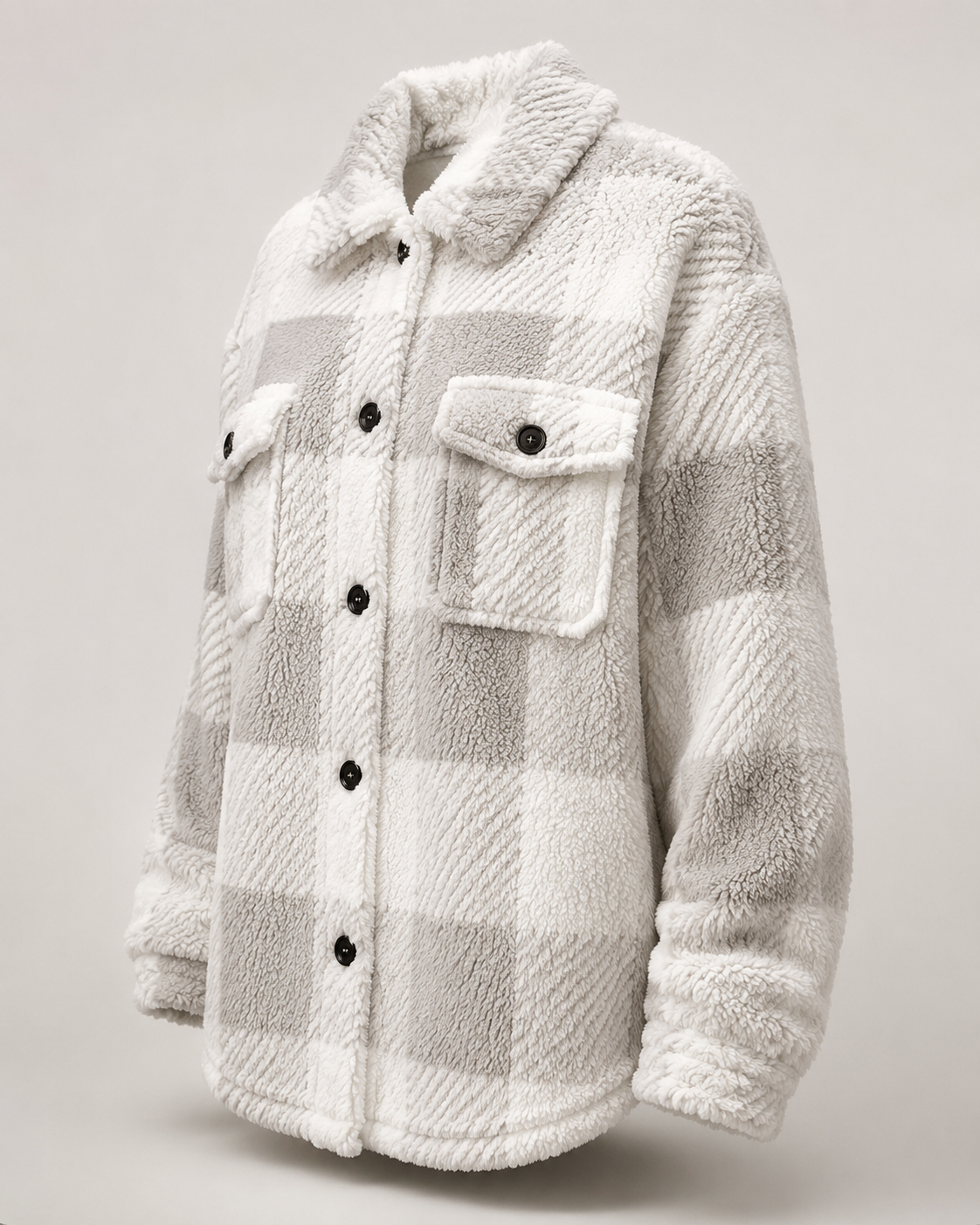 Plaid fleece shacket front