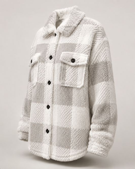 Plaid fleece shacket front