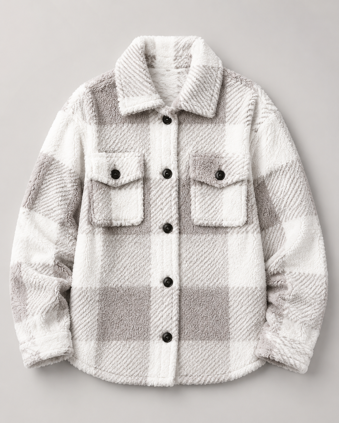 Plaid fleece shacket detail