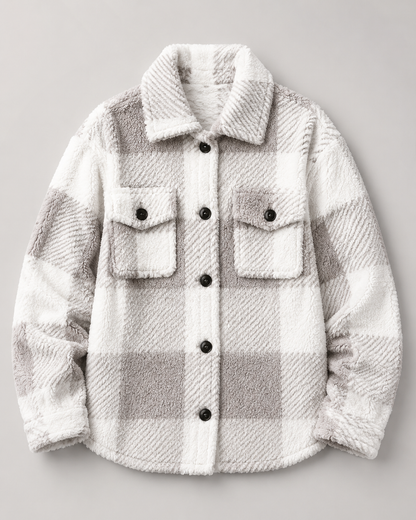 Plaid fleece shacket detail