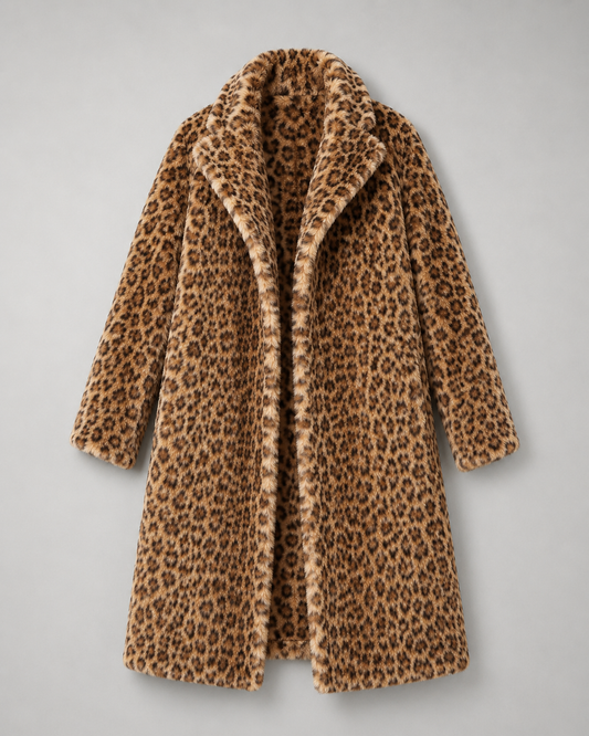 Leopard faux fur coat front