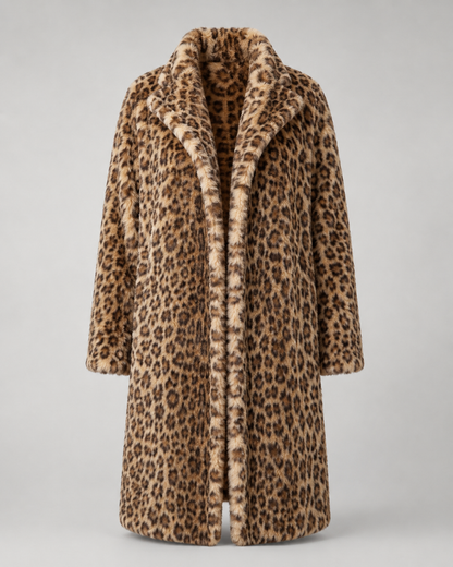 Leopard faux fur coat detail