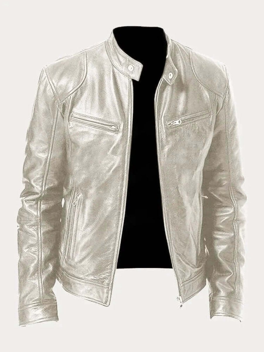 Men's classic zip-up leather biker jacket view 15