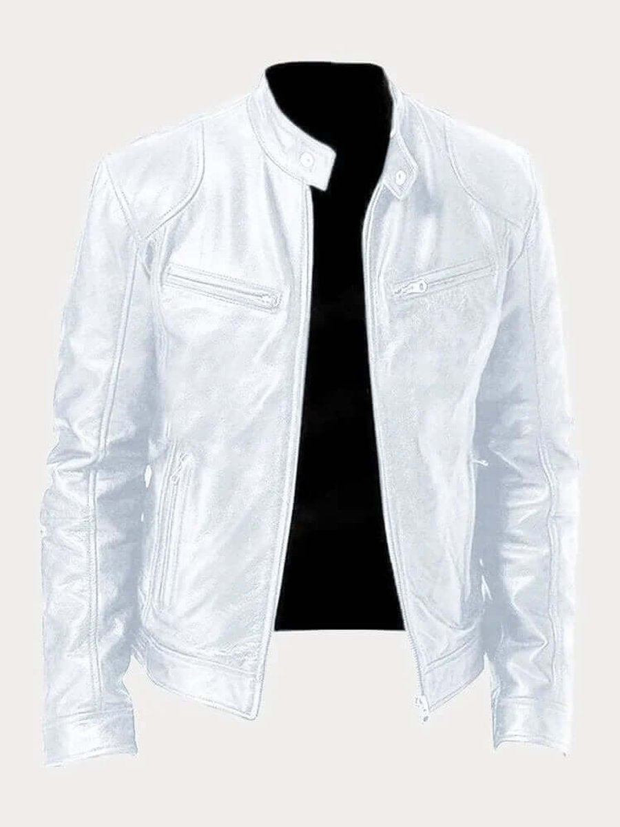 Men's classic zip-up leather biker jacket view 16