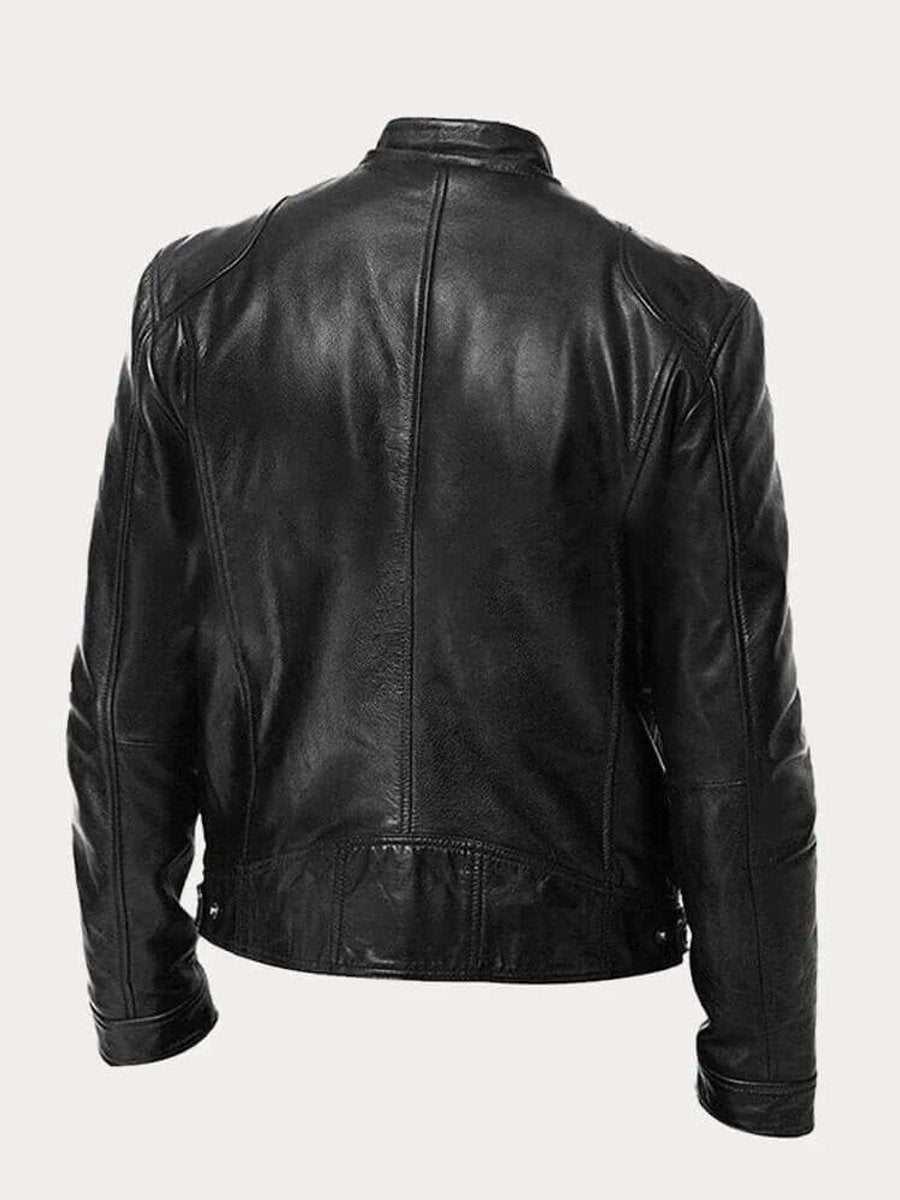 Men's classic zip-up leather biker jacket view 1