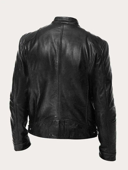 Men's classic zip-up leather biker jacket view 1