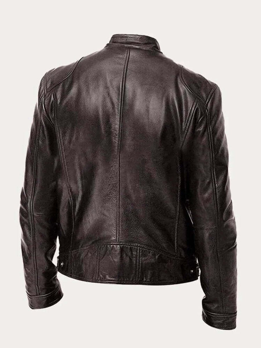 Men's classic zip-up leather biker jacket view 2