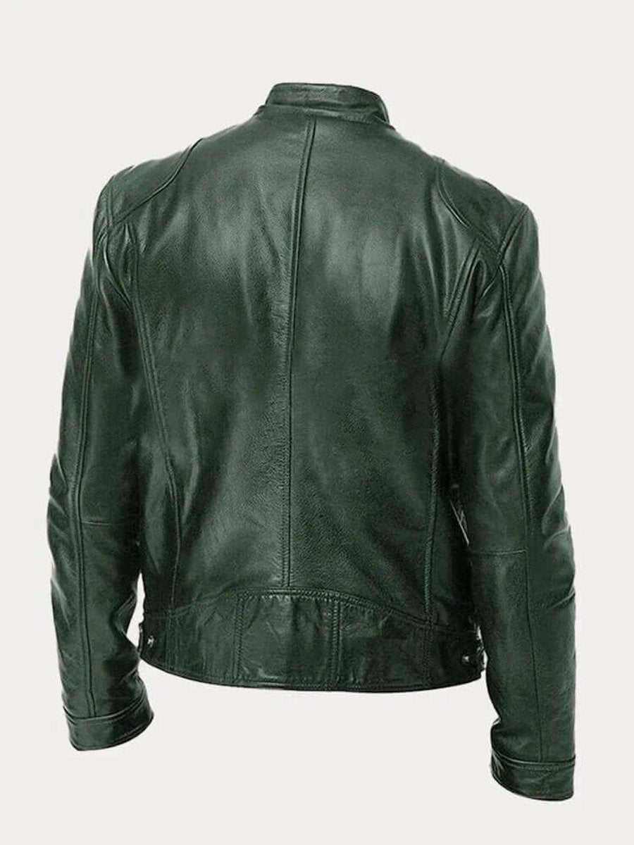 Men's classic zip-up leather biker jacket view 3