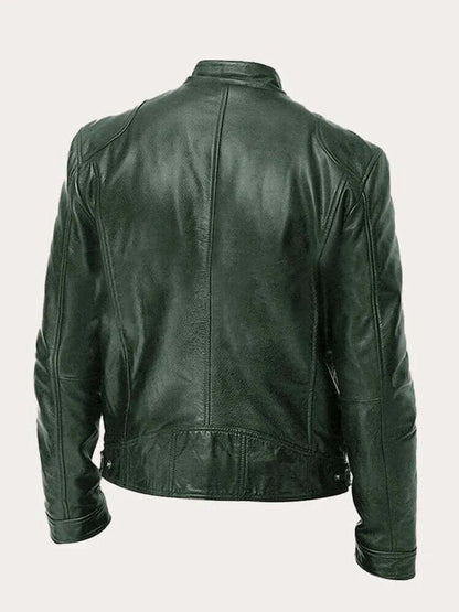 Men's classic zip-up leather biker jacket view 3