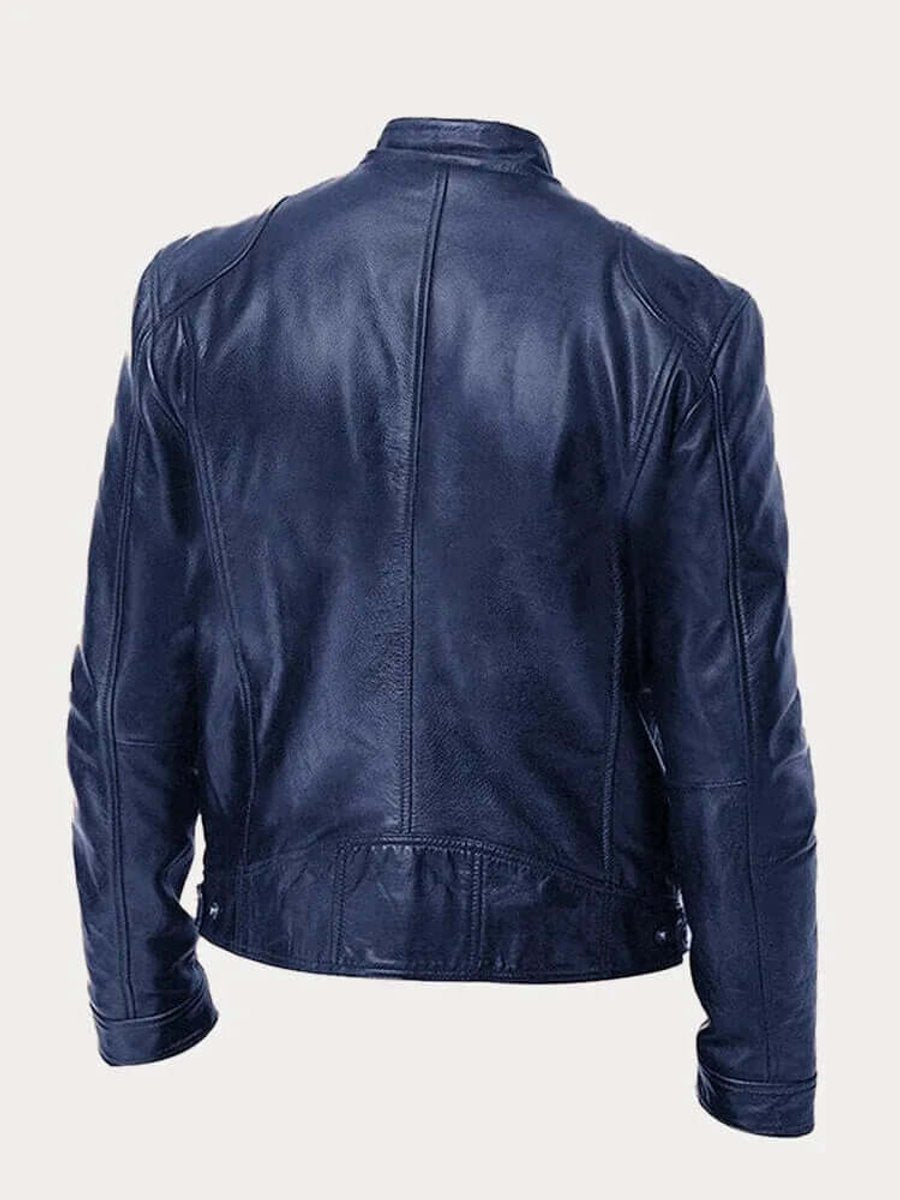 Men's classic zip-up leather biker jacket view 4