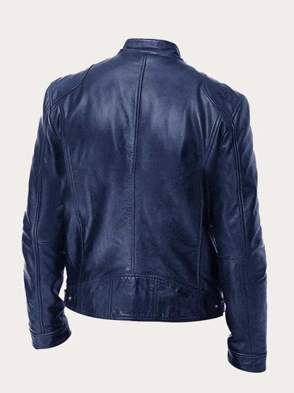 Men's classic zip-up leather biker jacket view 4