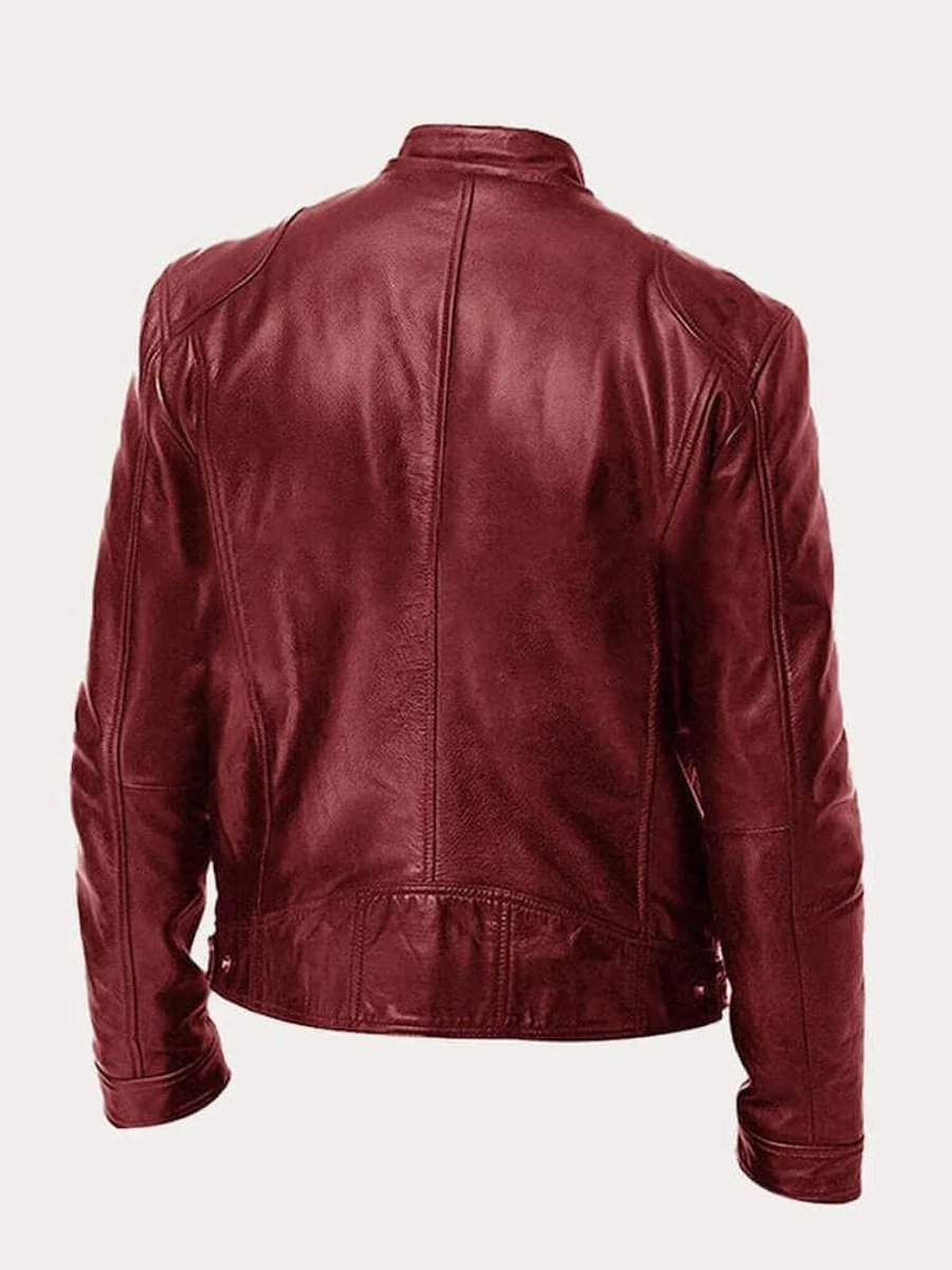 Men's classic zip-up leather biker jacket view 5