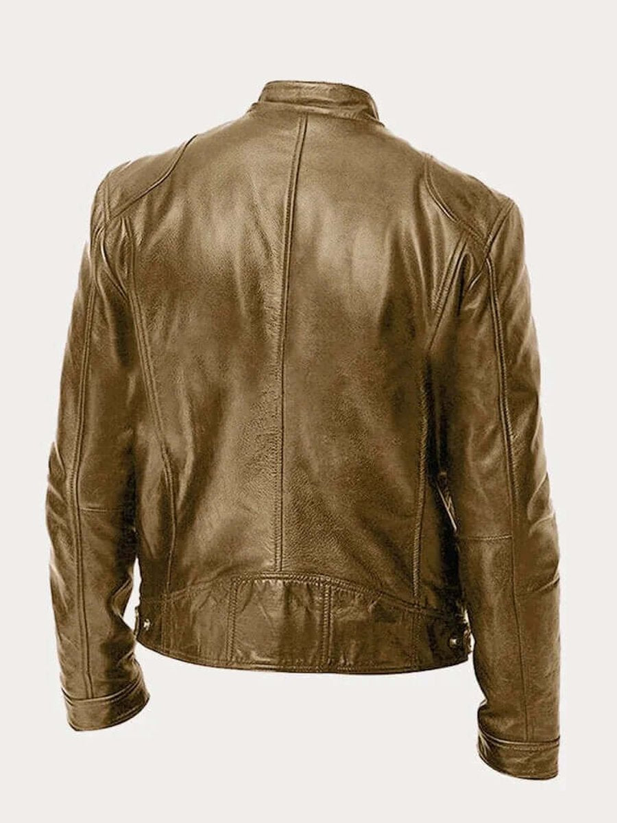 Men's classic zip-up leather biker jacket view 6