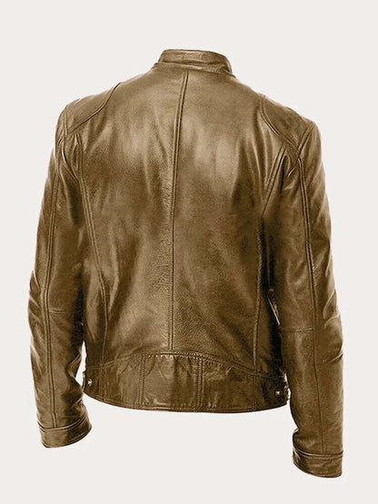 Men's classic zip-up leather biker jacket view 6