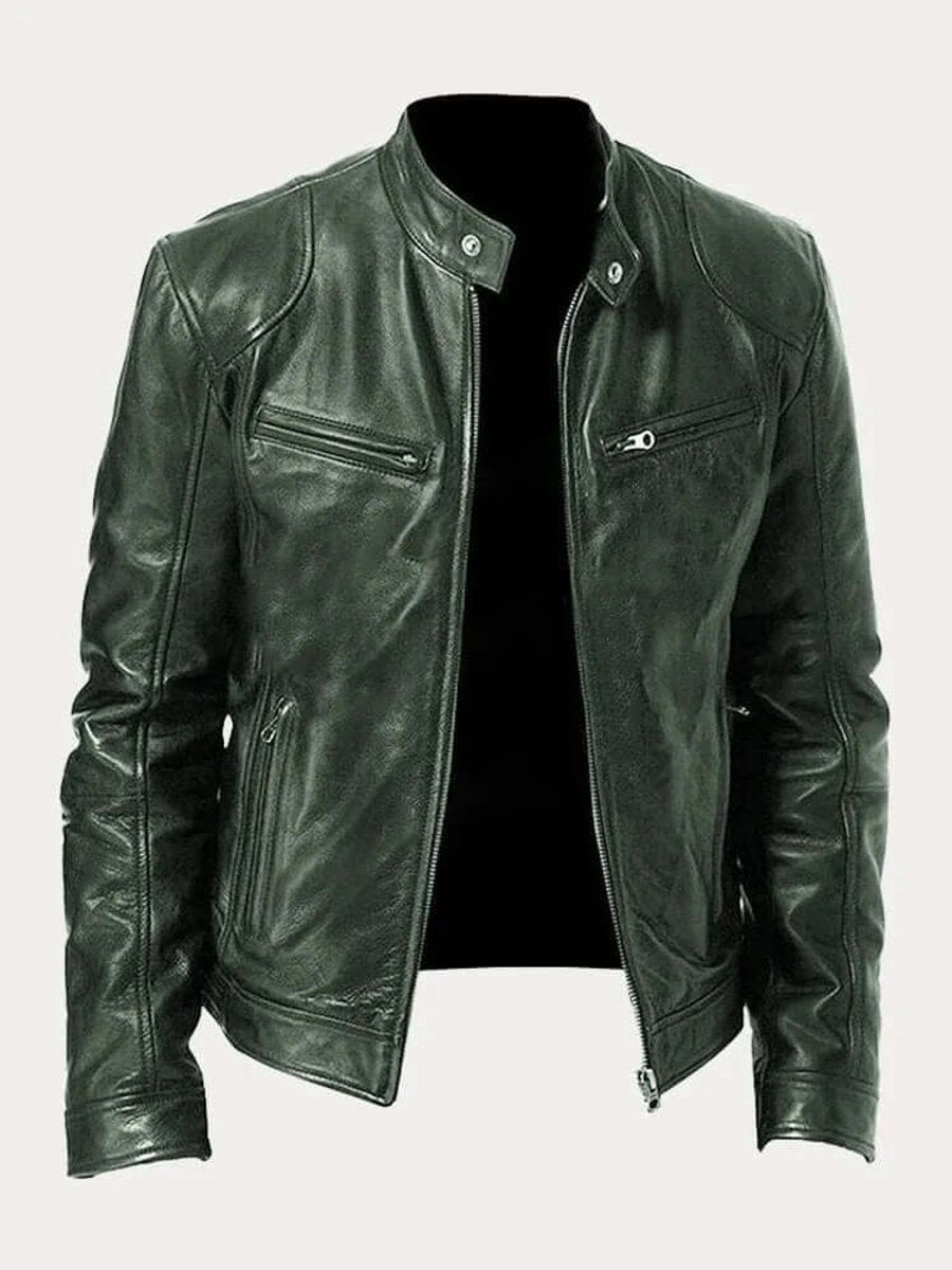 Men's classic zip-up leather biker jacket view 9