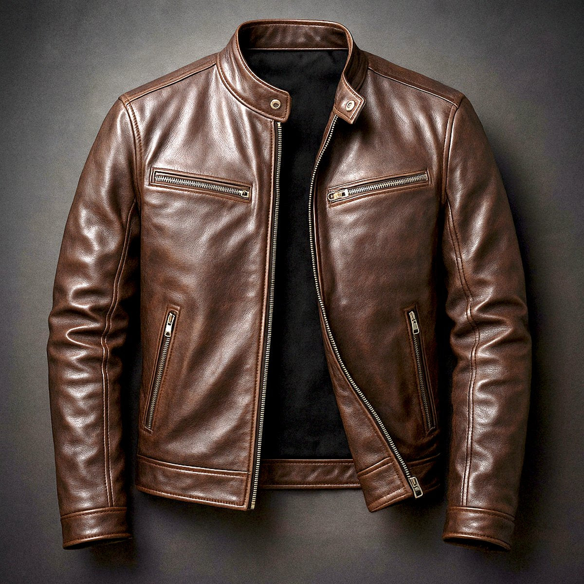 Men's vintage quilted leather moto jacket view 1