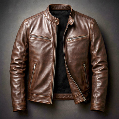 Men's vintage quilted leather moto jacket view 1