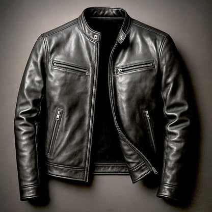 Men's vintage quilted leather moto jacket view 2