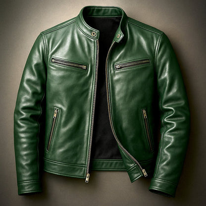 Men's vintage quilted leather moto jacket view 3