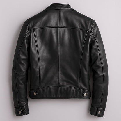 Men's vintage quilted leather moto jacket view 4