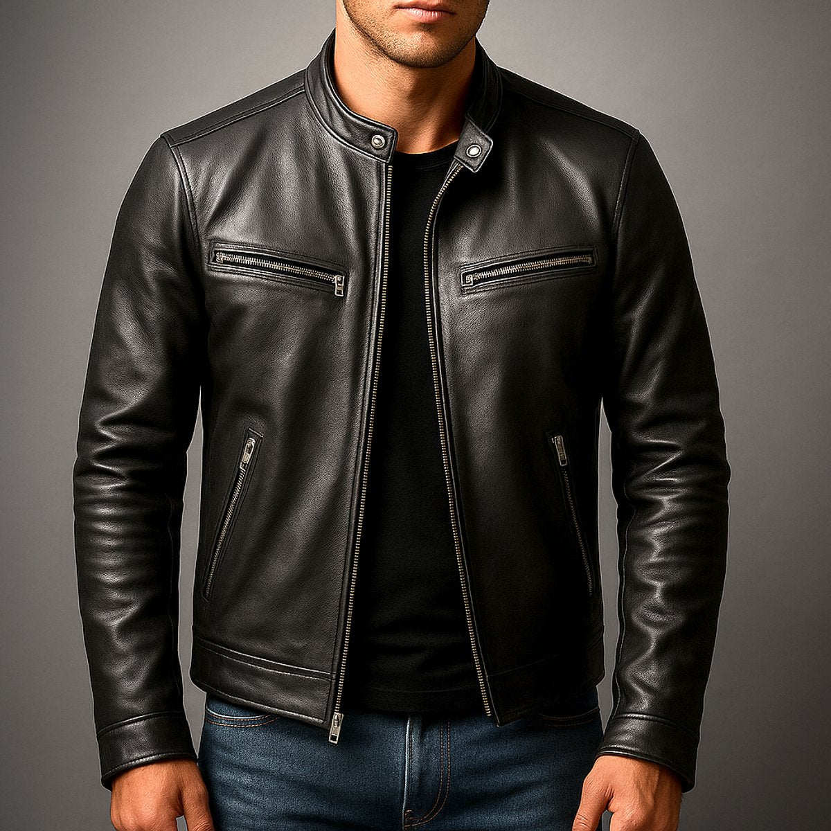 Men's vintage quilted leather moto jacket view 6