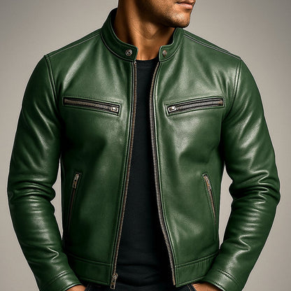 Men's vintage quilted leather moto jacket view 7